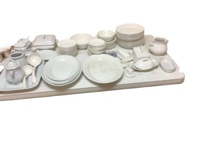 Variety of White Dinnerware. (98) pieces of various patterns of dinnerware, majority is 