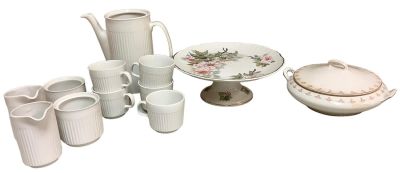 Miscellaneous China. (13) pieces. Cake Pedestal by James Kent &igrave;Old Foley&icirc; w/ crazing. Verona 