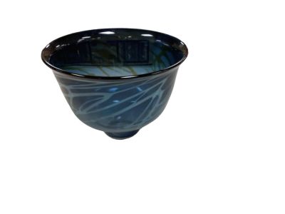 Blue and Iridescent Blown Glass Vase. 5.5&icirc; high 8&icirc; opening. Signed (see photo). Condition: We 