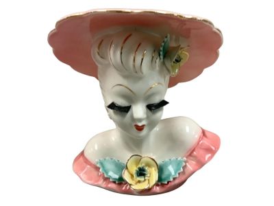 Napco Lady Head Vase. Vase measures 5.5&icirc; W x 6&icirc; H with an opening of 2.25&icirc;. Light crazing on top 