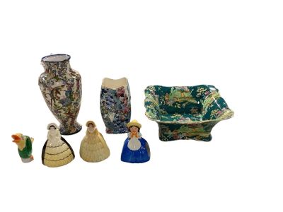 Royal Winton, Carlton Ware and Unmarked Vases and Napkin Rings. Lot of (7) pieces of china 