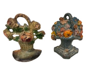 Antique Cast Iron Flower Basket Door Stops Lot of 2. 6&icirc; T. Condition: We have endeavored to 