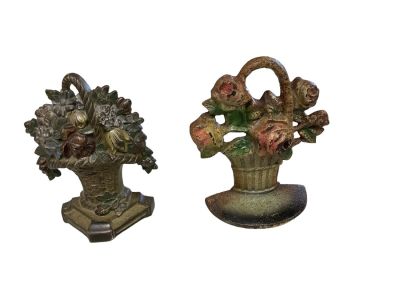 Antique Cast Iron Flower Basket Door Stops Lot of 2. 6&icirc; T. Condition: We have endeavored to 