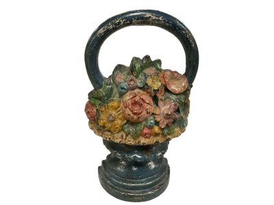 Antique Cast Iron Flower Basket Door Stop 10.5&icirc; T. Very heavy. Condition: We have endeavored to 