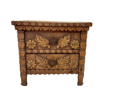 Hand Carved Small Storage Box Vintage unit is10.75&icirc;H with 2.25&icirc; deep drawers. Condition: We 