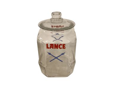 Large Lance Jar With Lid Jar 10.5&icirc; H and 6.5&icirc; in diameter logon on front and back with stamp on 
