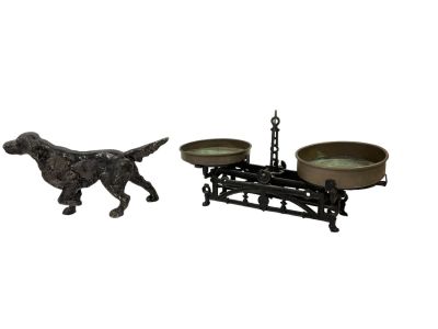 Antique Iron Brass Weight Scale. Cast Iron Door Stop Hunting Dog Dog 16&icirc; L x 6&icirc; T. Scales 19.5&icirc; 