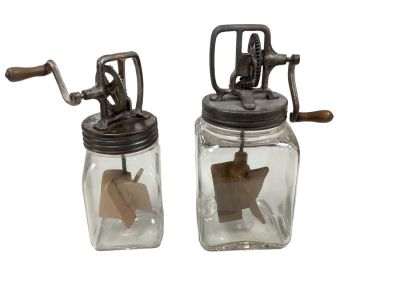 Butter Churns Lot of 2. Included is an unmarked 2 qt butter churn (see photos for markings on 