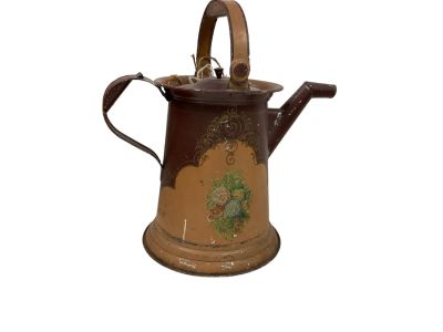 Antique Tan & Brown Stenciled Watering Can. Antique Tan &amp; Brown Stenciled Watering Can 11&icirc; T 