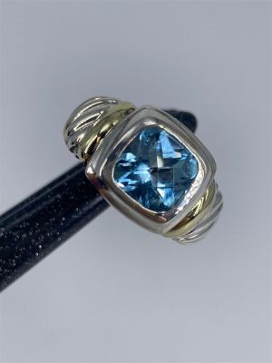 David Yurman Sterling Silver & 14kt Yellow Gold Blue Topaz Solitaire Ring. David Yurman Sterling 