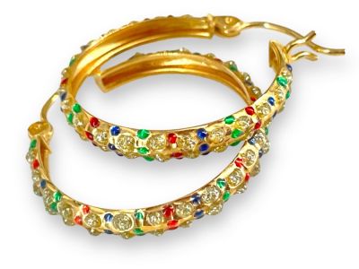 14kt Yellow Gold Enameled Hoop Earrings Measuring (0.91&icirc;) in length with delightful drops of 