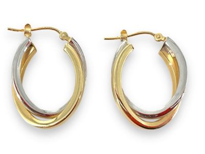 14kt Dual Tone Hoop Earrings Measuring (0.95&icirc;) in length with one band og yellow gold and one 