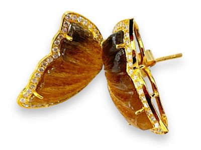 18k Golden Moonstone and Diamond Butterfly Wing Earrings Earrings test 18k, have carved 