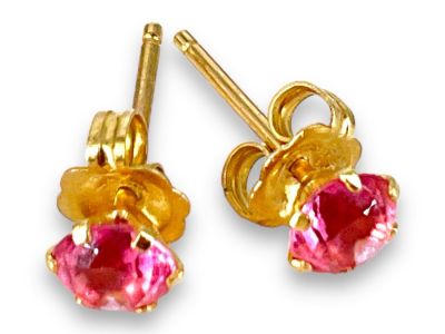 14kt Gold and Pink CZ Stone Stud Earrings Stamped and tested 14kt yellow gold, pink color CZ 