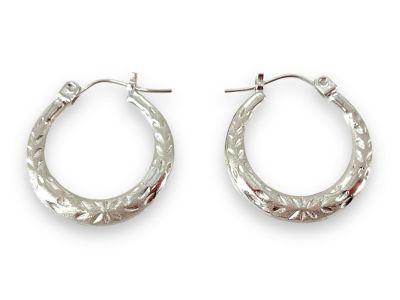 14.kt White Gold Gold Hoop Earrings Measuring (0.78&icirc;) in length with sand blasted etched and 