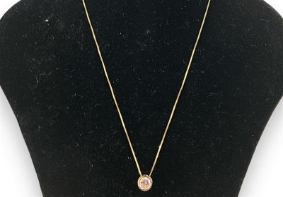 14k Box Chain Necklace with CZ Pendant Tiny box chain linked necklace is 18&icirc; long, is stamped 