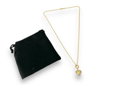 14k Heart Necklace Necklace is marked and tested &igrave;14k, &icirc; has a 1&icirc; drop having a two-tone puffed 