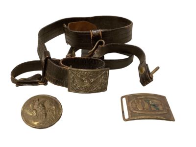 Antique Breast Plate, Buckle, Leather Belt & Plate. Antique Breast Plate, Buckle, Leather Belt 