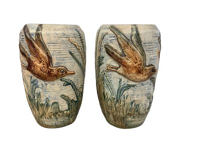 Weller Glendale Pottery Vase 7" x 4.25". Weller Glendale Pottery Vase Set of 2, nesting birds 