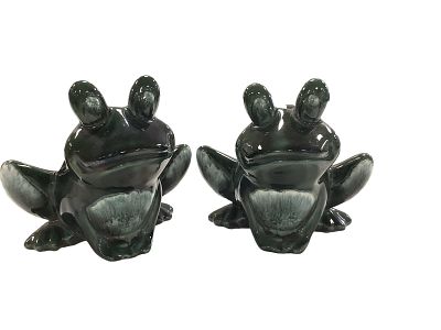Hull Pottery - Pair of Frog Planters. Hull Pottery - Pair of Frog Planters Deep green with 