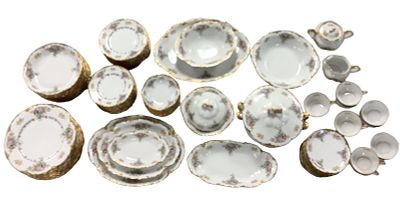 Fraunfelter Dish Set. Fraunfelter Dish Set 98 pieces total and 6 storage boxes Condition: 
We 