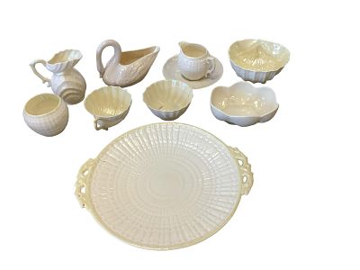 Belleek Tea Service Height ranges .5" to 4.5". Belleek Tea Service including creamers, sugar 