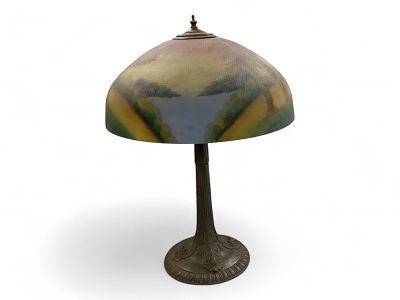 Reverse Painted Lamp 24.5" tall, 16" diameter of shade. Reverse Painted Lamp Metal base with 