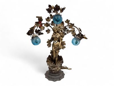 Art Deco Table Lamp 28"H x 21"H x 9"W. Art Deco Table Lamp Art Deco Table Lamp: bronze and 