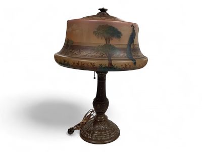 Reverse Painted Table Lamp. Reverse Painted Table Lamp Reverse painted table lamp, possibly 