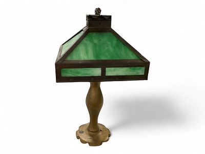Slag Green Glass Lamp. Slag Green Glass Lamp 21" H. Condition: Used not checked for working 