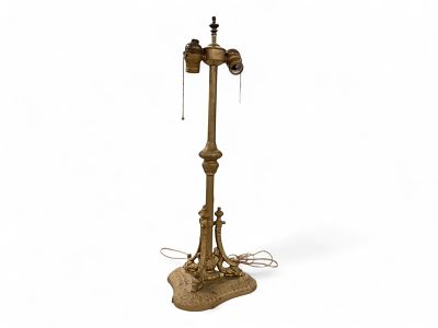 Baroque Style Lamp. Baroque Style Lamp Gilded iron two bulb lamp. Some wear in gilding. No 