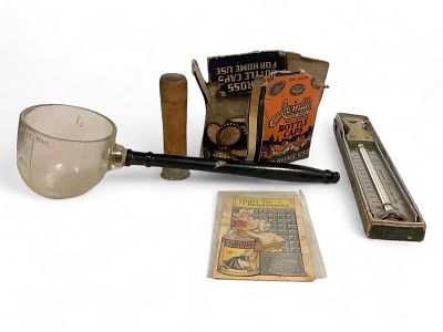 Miscellaneous Vintage Kitchen Ware. Miscellaneous Vintage Kitchen Ware Glass with wood handle 