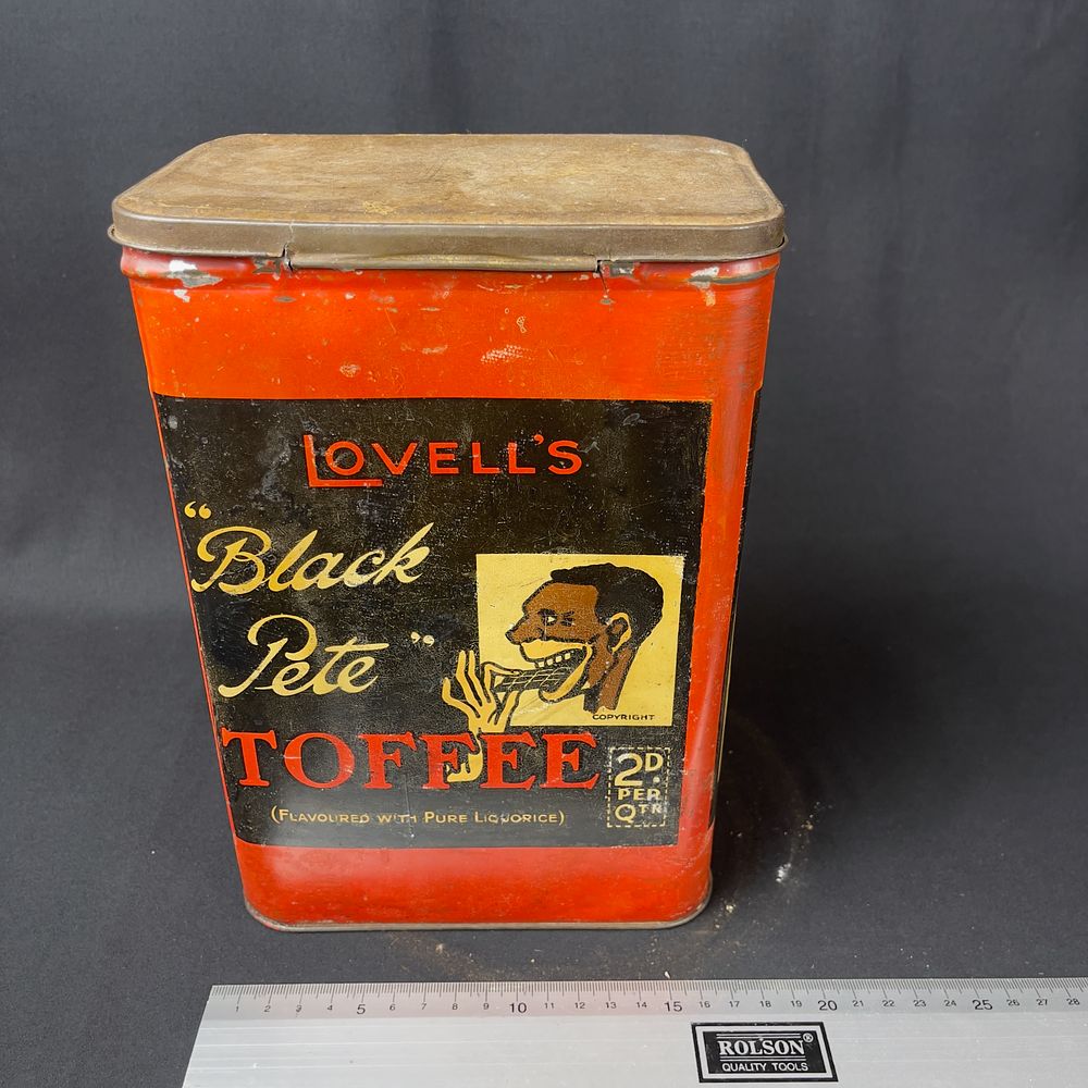 Lot 269: Lovell's Black Pete Toffee Advertising Display Tin
