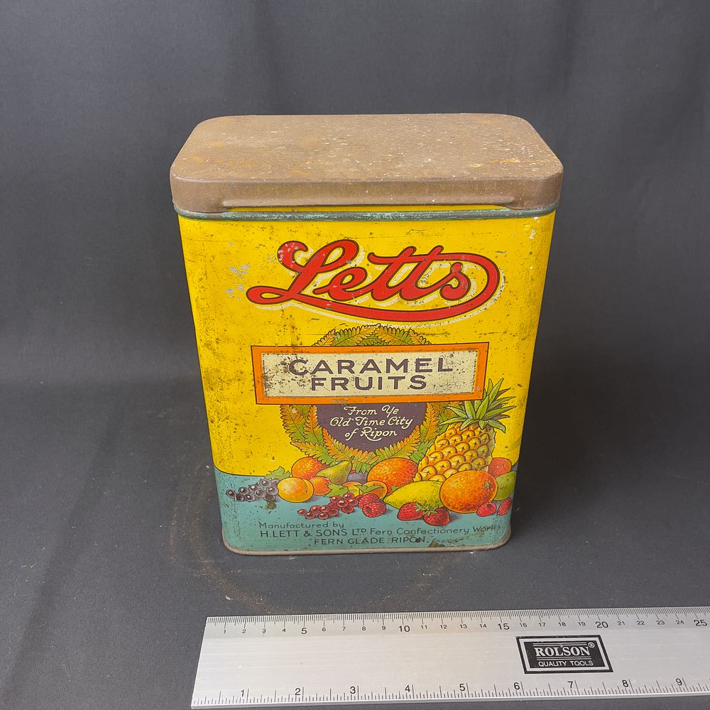 Lot 273: H. Lett & Sons Ltd Caramel Fruits Lithographed Tin