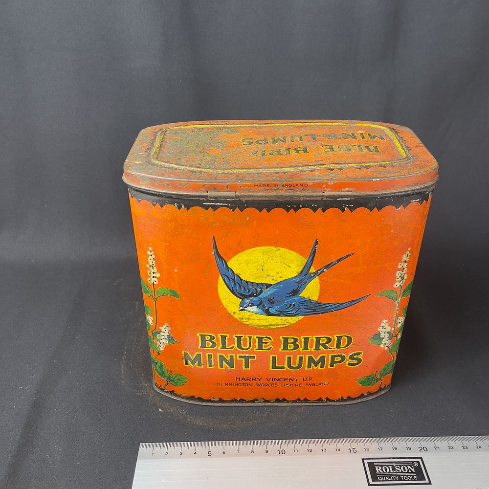 Lot 285: Harry Vincent Blue Bird Mint Lumps Advertising Tin