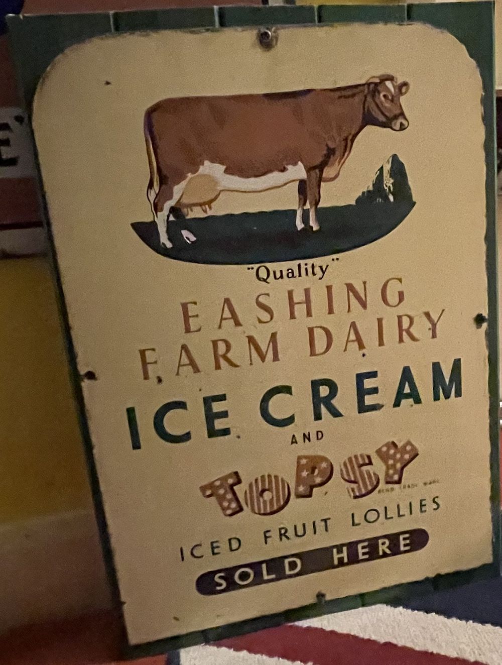 Lot 4: Vintage Eashing Farm Dairy and Topsy Iced Fruit Lollies Advertising Sign