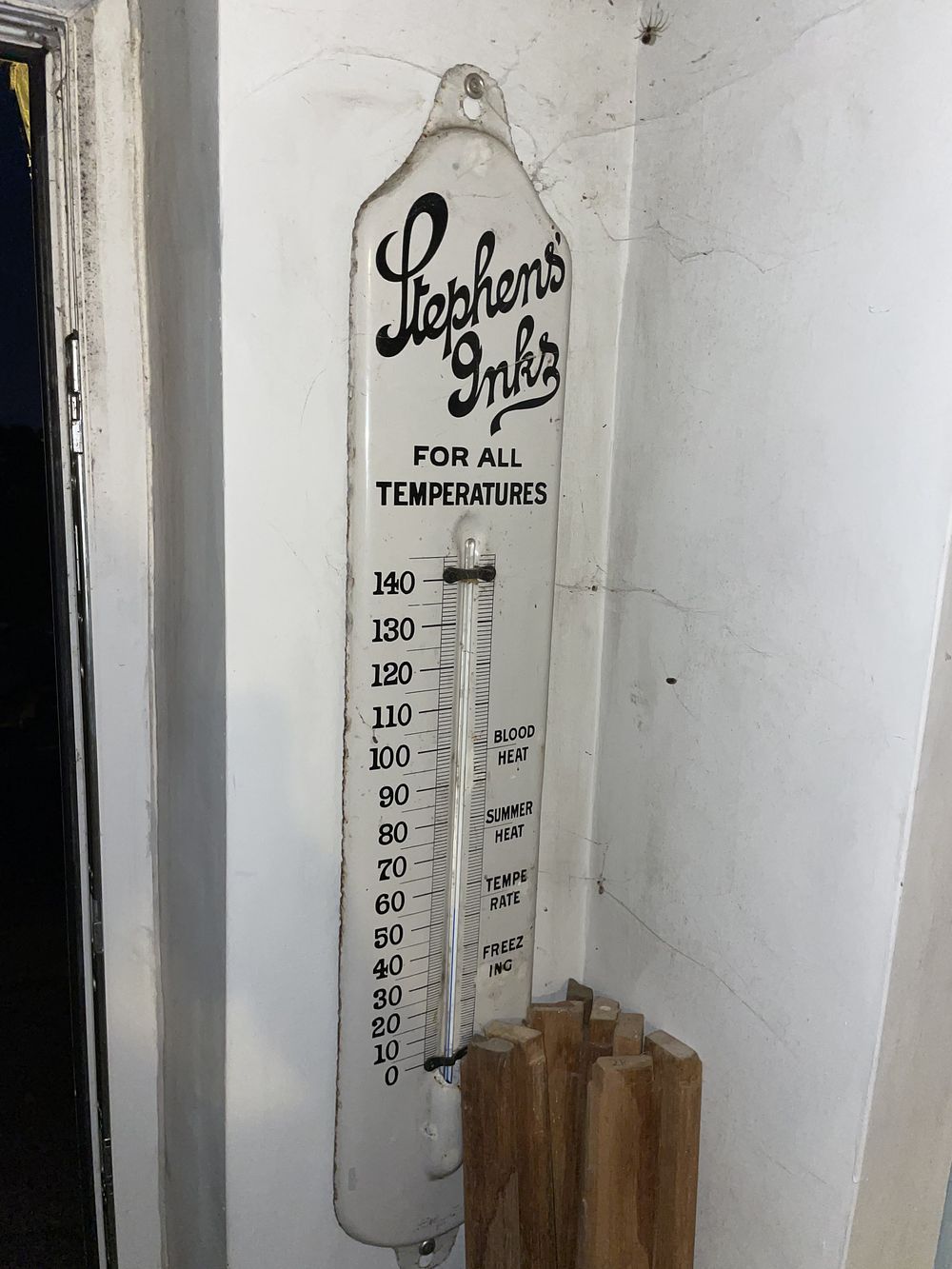 Lot 12: Vintage Stephens Inks Porcelain Enamel Advertising Thermometer Sign