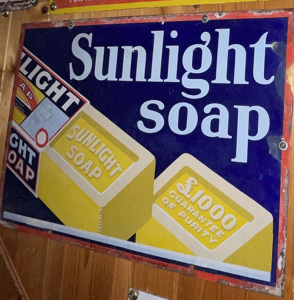 Lot 32: Vintage Porcelain Enamel Advertising Sign for Sunlight Soap