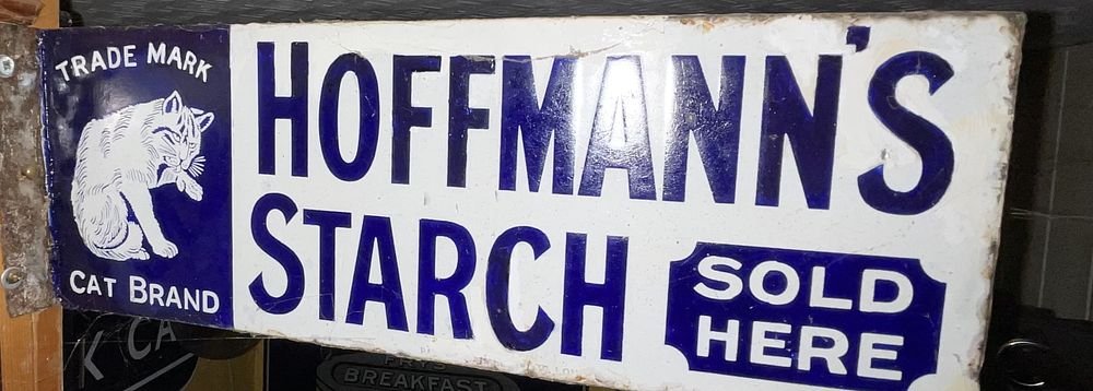 Lot 36: Vintage Porcelain Enamel Advertising Sign for Hoffmann's Starch, Cat Brand