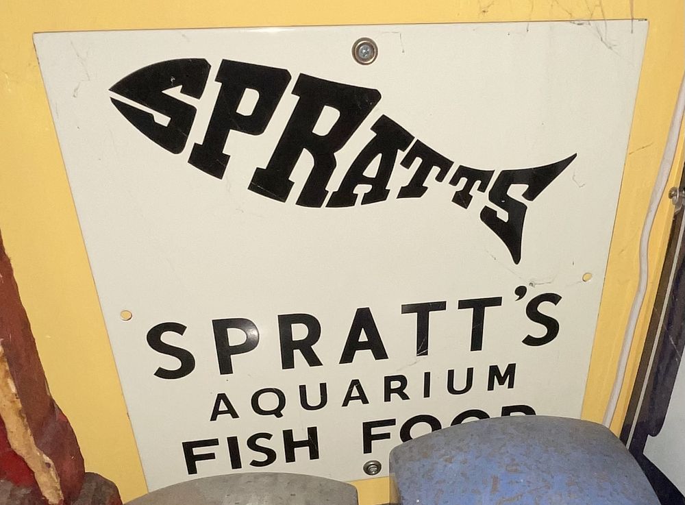 Lot 37: Vintage Spratt's Aquarium Fish Food Porcelain Enamel Advertising Sign