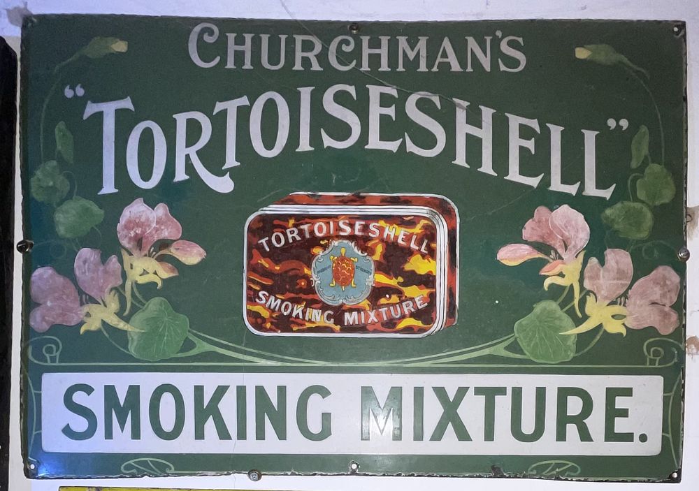 Lot 50: Vintage Churchman's Tortoiseshell Smoking Mixture Enamel Advertising Sign