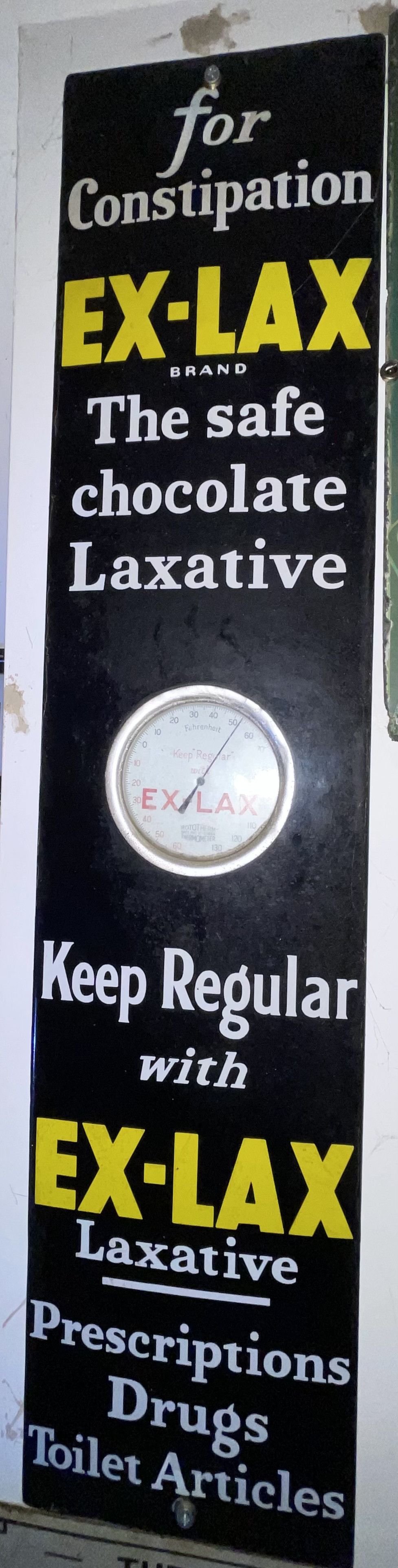 Lot 52: Vintage Ex-Lax Porcelain Enamel Advertising Thermometer Sign