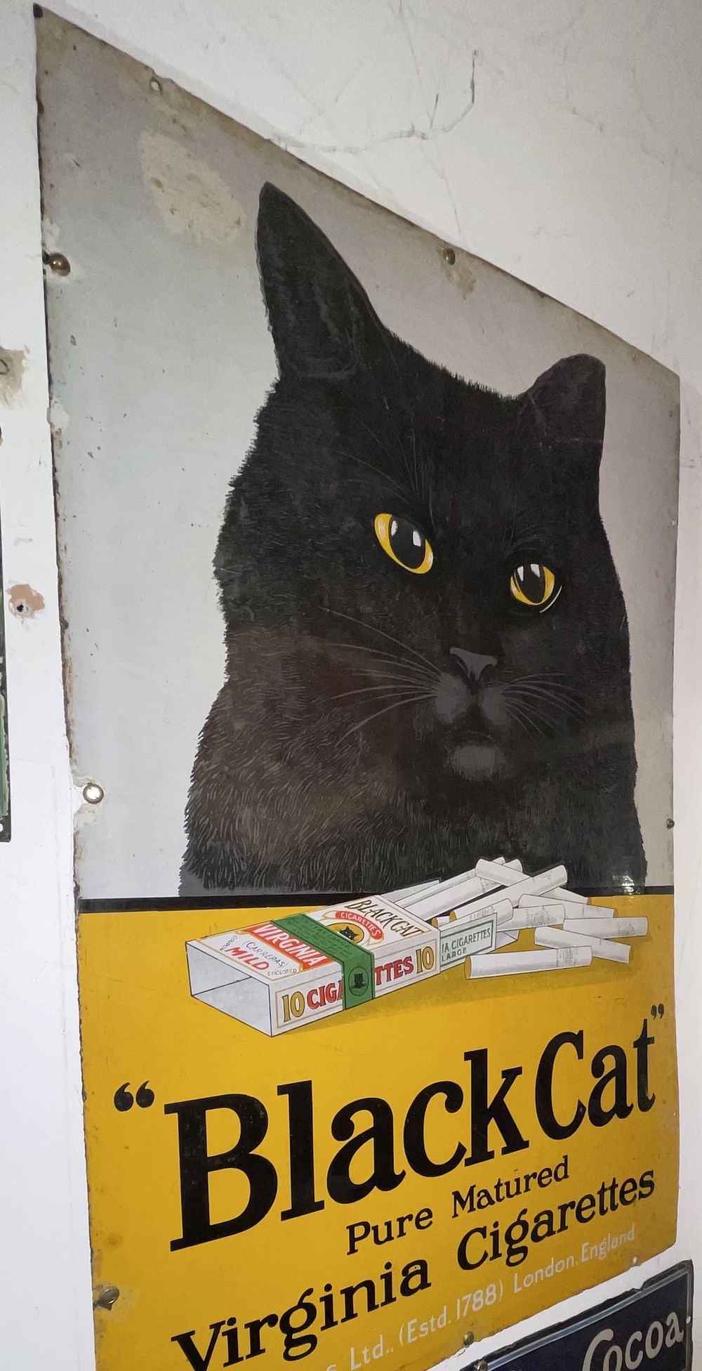 Lot 53: A Black Cat Pure Matured Virginia Cigarettes Porcelain Enamel Advertising Sign