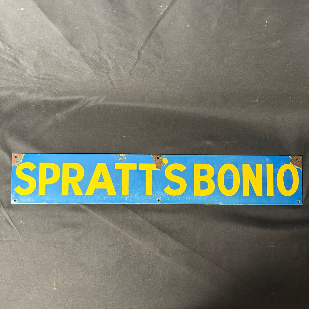 Lot 154: Spratts Bonio Dog Biscuit Enamel Advertising Sign
