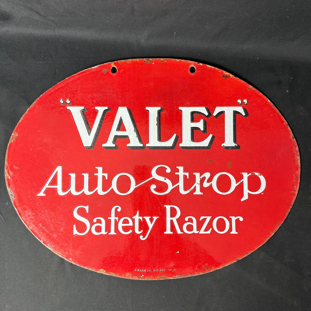 Lot 214: Valet AutoStrop Safety Razor Enamel Sign