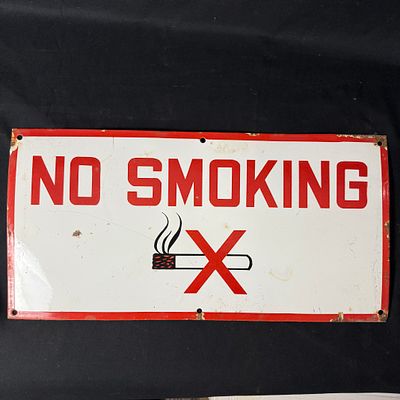 No Smoking Enamel Industrial Sign. Industrial "NO SMOKING" sign on enamel-coated steel. White 