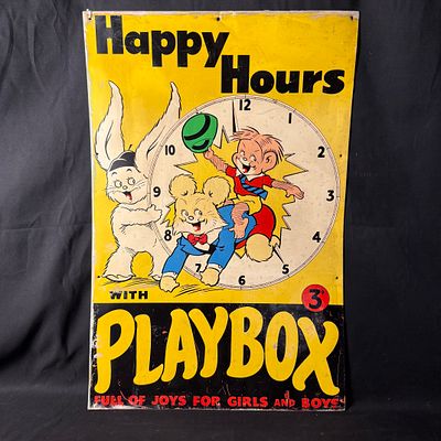 Happy Hour Playbox Comic Advert Aluminium Advertising Sign. Happy Hour Playbox Comic advert 