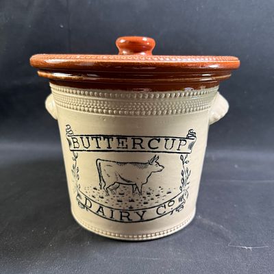 Buttercup Dairy Co Buchan Stoneware Pictorial Butter Crock. Buchan stoneware lidded dairy crock 