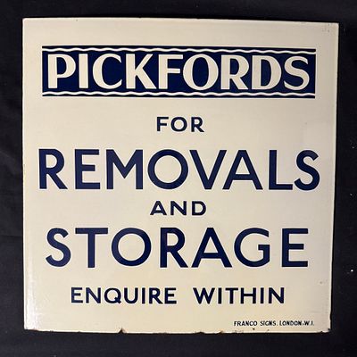 Pickfords Removals and Storage Enamel Advertising Sign. Square vitreous enamel sign for 