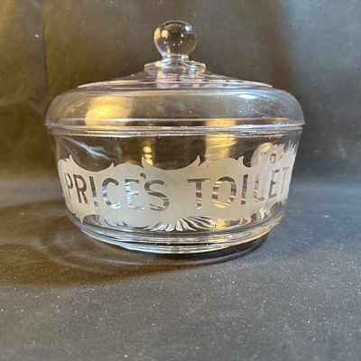 Price's Toilet Soaps Etched Glass Advertising Jar. Edwardian etched glass advertising jar for 